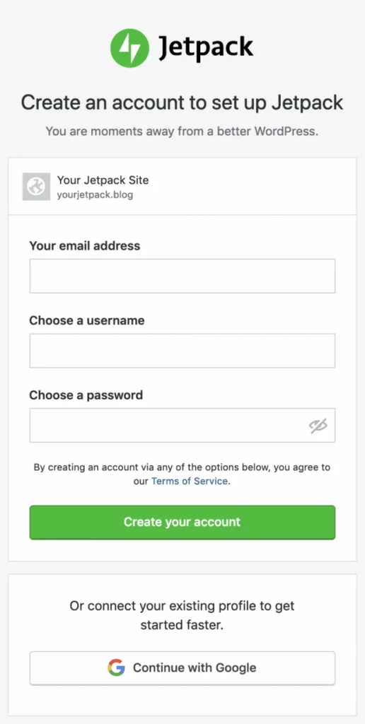 صفحه ورود اطلاعات حساب کاربری در WordPress.com